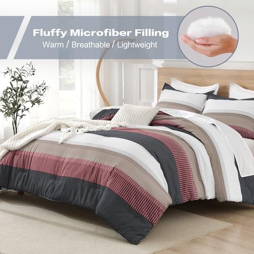 Litanika Full Comforter Set Red Black - 3 Pieces Lightweight Fluffy Bedding Comforter Sets, All Season Down Alternative Comforter (1 Comforter, 2 Pillowcases)