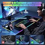Mouse Pad with Phone Holder, Wireless Charging Desk Mat, RGB Gaming Mousepad Home Office Large Desk Pad with Ultra-Smooth Surface, Non-Slip Base, Waterproof Keyboard Pad, Classic Black Desk Mat - Image 3