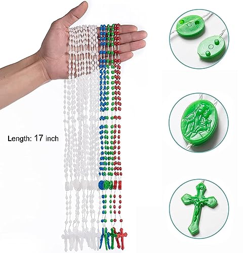 Bulk Rosaries Pack of 100, 17 Inch Assorted Plastic Rosary Beads Catholic 4 Colors2