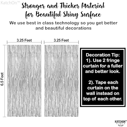 Image of 2 Pack Silver Foil Fringe Curtain for Disco Party Decorations | Silver Streamers Backdrop for Disco Decor | Metallic Silver Fringe for Birthday Baby Shower Wedding Bachelorette Engagement, KatchOn