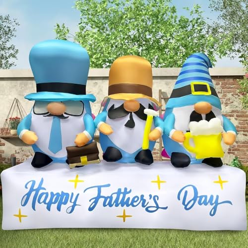 bbioc 7FT Long Inflatable Happy Fathers Day Decorations Mothers Day Inflatable Double Side Decorations Three Gnomes Built-in LED Lighted Blow Up Decoration Home Yard Outdoor Indoor Decor
