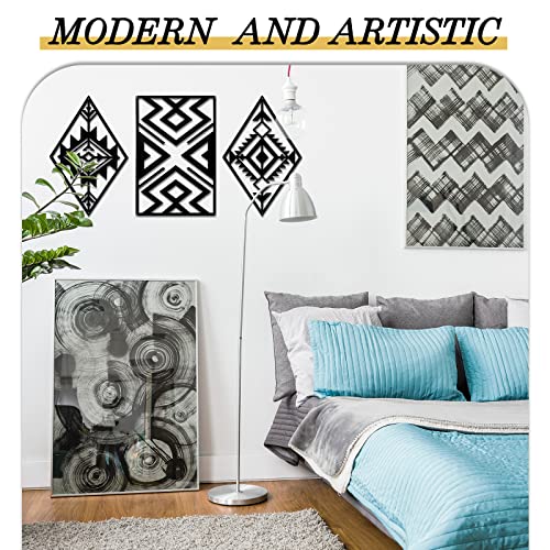 Pelopy 3 Pcs Metal Aztec Wall Decor Geometric Farmhouse Wall Art 16.93 X 11 Inch Boho Western Bathroom Decor Southwestern Decor Rectangle Diamond Frame Wall Hanging For Bedroom, Black (Boho) #TOP4