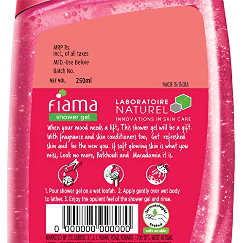 Image of Fiama Di Wills Patchouli and Macadamia Pure Indulgence Shower Gel, 250ml And Fiama Peach And Avocado Mild Dew Shower Gel, 500ml