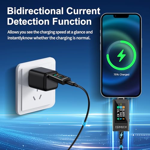 Image of USB C Tester Power Meter, 4-30V 0-12A Type-C Tester Digital Multimeter, Voltage and Current Tester Meter Voltmeter, Power Bank Capacity USB Cable Charger Detector (KWS-1902L)