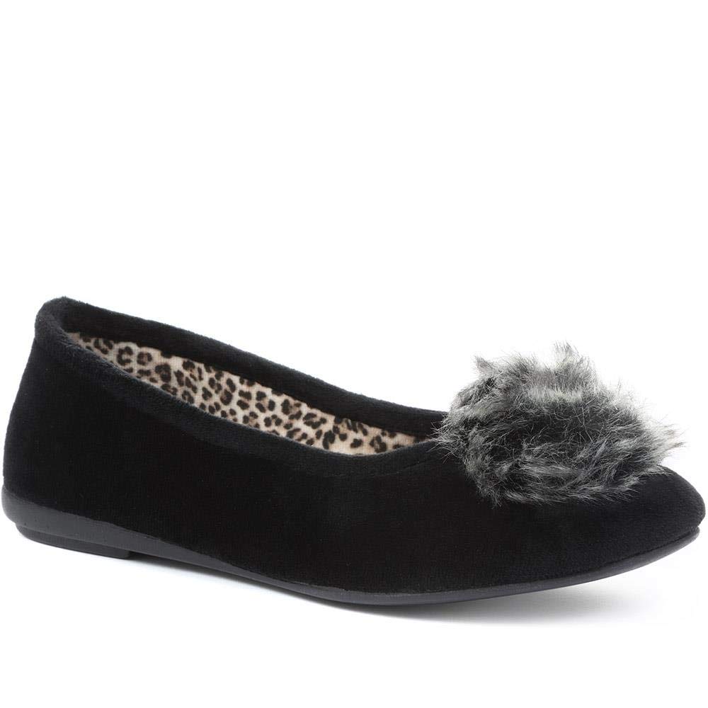 Ladies Slippers | RELAX32001 | Full Womens Slippers Easy Slip-On Design | 319 179 | Fluffy Faux Fur Pom-Pom Soft Lining Cosy Fit Slippers for Women