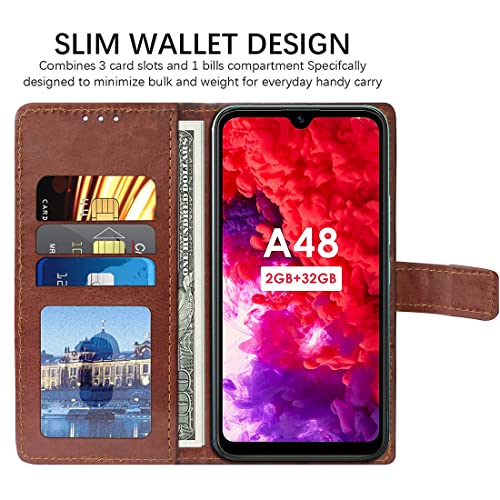 Image of Flip Cover Compatible with Itel A48 | Premium Leather Finish | Inbuilt Pockets & Stand | Flip Cover Back Case for Itel A48 (Brown)
