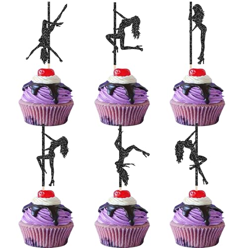 30 pezzi Pole Dance Girls Cupcake Toppers Glitter Pole Dancing Cake Decoration Pole Dancers Cake Decorazione per addio al nubilato, matrimonio, festa di compleanno, cupcake
