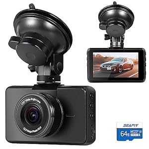 Dash Cam 1080P Full HD, 64G SD Card, On-Dashboard Camera Video Recorder Dashcam for Cars with 3″ IPS LCD Display, Night Vision, WDR, Motion Detection, Parking Mode, G-Sensor, 170° Wide Angle