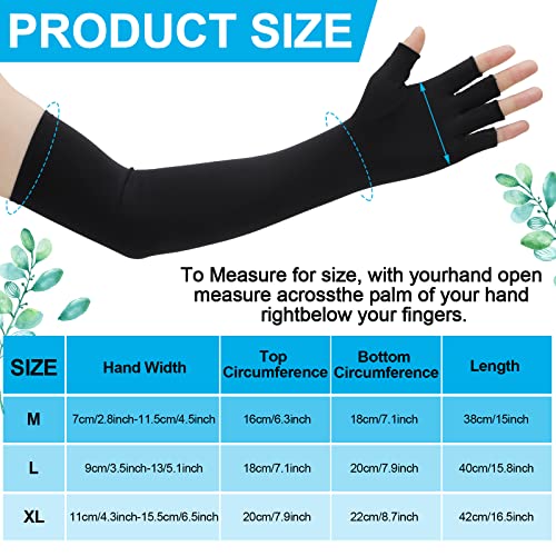 2 pairs copper long gloves carpal tunnel gloves open compression long fit mitten for women men support hands