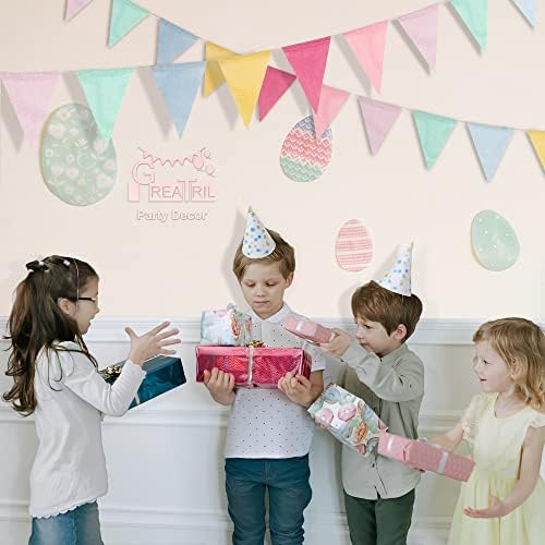 Bunting Fabric Pastel Rainbow - GREATRIL Bunting Outdoor Waterproof for Birthday Spring Easter Classroom School Garden Festival Carnival Graduation Indoor Garlands Party Decorations 48 Flags
