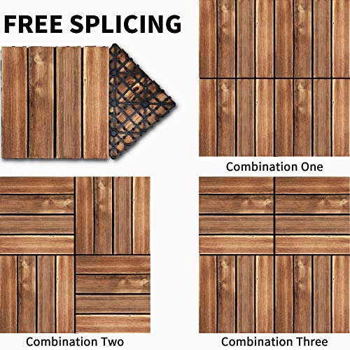 8 Pcs Wooden Flooring Kit, Natural Wood Deck Tiles Waterproof Plastic Base Interlocking Tiles Wooden Flooring Home Office Yard Swimming Pool Outdoor Indoor Hardwood Flooring Decking Tile (12 * 12In) #TOP3