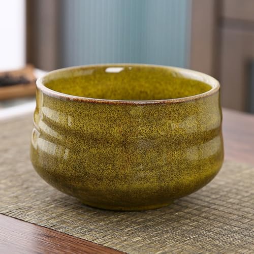 抹茶碗、陶器、茶碗、茶道、伝統的、抹茶、お茶、茶道、セット、陶器、抹茶、注ぎ口付き、人気、ギフト、プレゼント (口がない,イエロー)