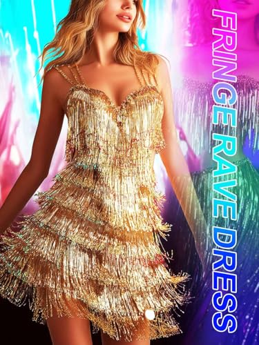 GORAIS Tassel Latin Dance Dress Royal Blue Sequin Fringe Dresses for Women4
