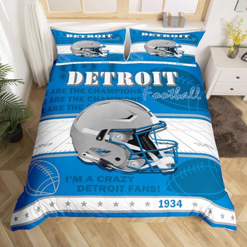 Loussiesd Juego de ropa de cama con diseño de fútbol americano, tamaño Super King, juego de funda de edredón con 2 fundas de almohada, sin edredón