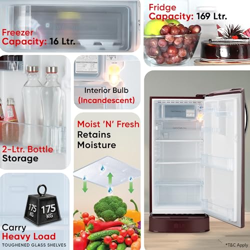 Image of LG 185 L, 5 Star, Direct-Cool, Smart Inverter Compressor, Single Door Refrigerator with Fast Ice Making (GL-D201ASFU, Scarlet Florance, Runs on Home Inverter, Moist 'N' Fresh & Base stand with drawer)