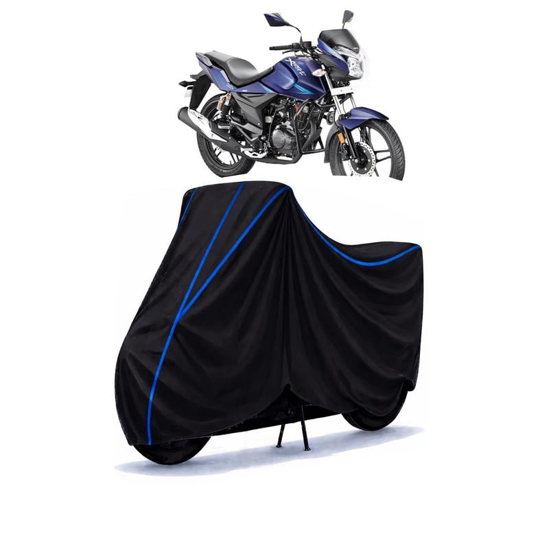Image of Hero XF3R Bike Cover Water Resistant Universal Motorcycle Rain | Heavy Duty UV Protection, Dust, Scratch Indoor Outdoor All Weather with Black Blue Piping Elastic