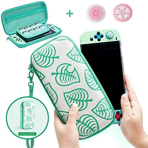 Carrying Case for Switch Lite/Switch with 2PCS Silicone Thumb Grip Caps, [for Animal
