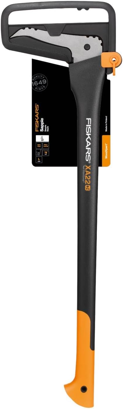 Fiskars WoodXpert XA22 Sappie, Length: 78 cm, Hardened Steel Blade/Fiberglass Resistant Handle, Storage and Transport Case Included, Black/Orange, 1003623