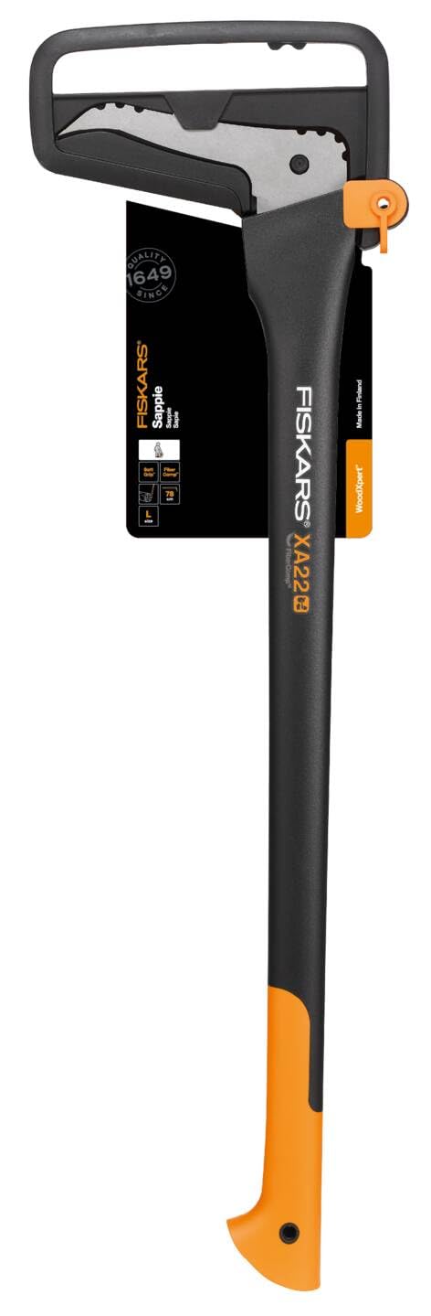 Fiskars Zappino tiratronchi, Lunghezza: 78,5 cm, Lama in acciaio temprato/Manico resistente in fibra di vetro, Fodero per trasporto e conservazione incluso, Nero/Arancione, WoodXpert, XA22, 1003623