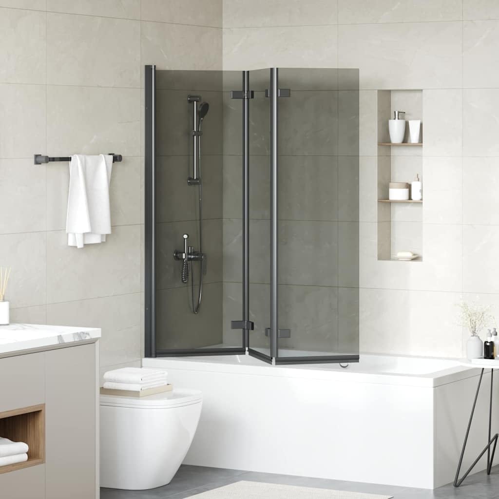 Parete Doccia Pieghevole Nero 130x138 cm Parete Doccia Pieghevole in Vetro ESG e Alluminio Box Doccia Salvaspazio per Bagno