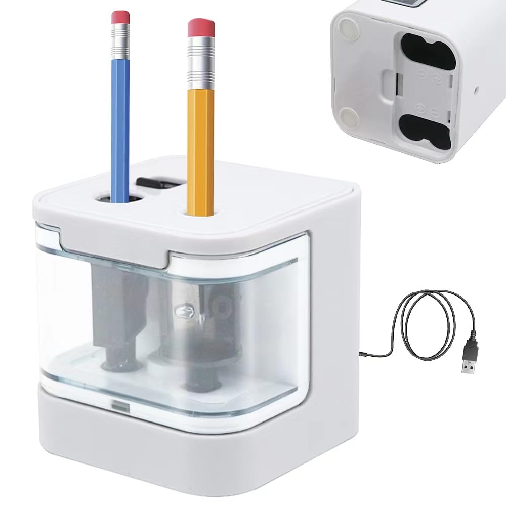 Temperamatite elettrico JIJICZ 6-12mm USB E Batteria Temperamatite Elettrico Con Contenitore Temperamatite Elettronico Automatico Per Penne Spesse E Sottile Bambini Casa Scuola Bianco