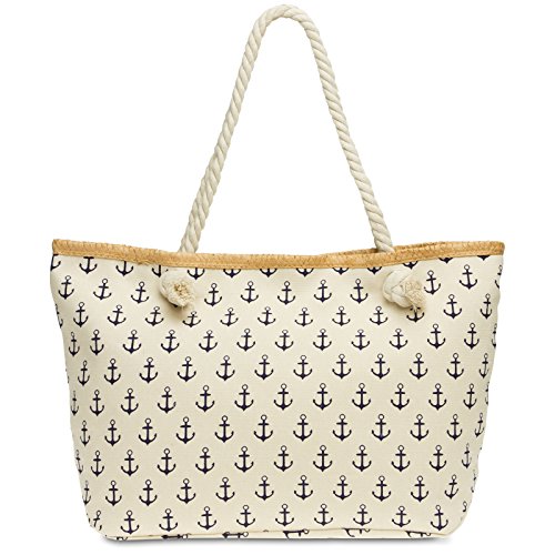 Caspar TS1022 große Canvas Damen Strandtasche Shopper mit Anker Print, Farbe:beige, Größe:One Size