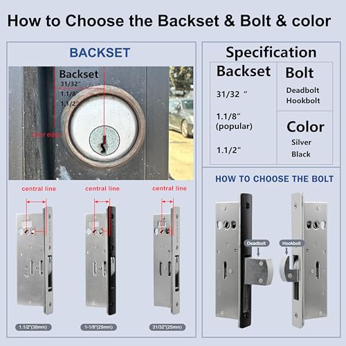 Storefront Door Lock Commercial Mortise Hook Bolt, Solid Brass Cylinder with Key & Thumbturn Direct Replacement for Adams Rite Aluminum Narrow Stile Doors (Silver, 1-1/8" Backset Hook Bolt) by Xiang's - Used condition - Image 7