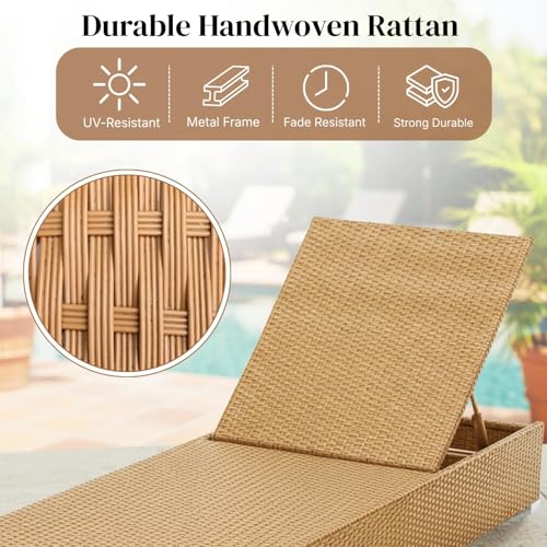 Image of DEVOKO Outdoor Rattan Wicker Sun Lounger Recliner for All Weather Comfort with Durable Metal Frame Ideal for Garden, Deck, Lawn, Poolside (Beige & Grey)
