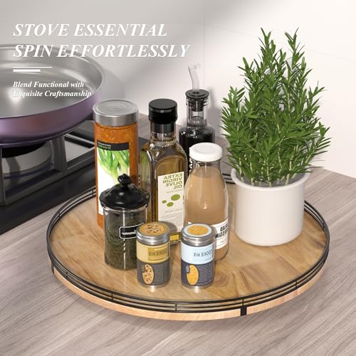 Image of 18 inch Lazy Susan Oak Wood Turntable Organizer for Cabinet, Farmhouse Round Wooden Large Lazy Susan Organization and Storage for Dining Table, Pantry, Kitchen, Countertop, Cupboard, Home Decor