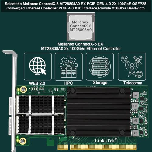 CX516A Tarjeta de red Ethernet inteligente RDMA con 2 puertos QSFP28 de 100Gb/s, Controlador Mellanox ConnectX-5 EX MT28808A0, PCIe Gen 4.0 x16 miniatura 2