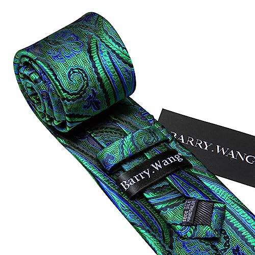 Image of Barry.Wang Men Tie Set Floral Paisley Silk Necktie Pocket Square Cufflinks Formal Wedding Party Business