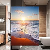 Raamfolie Privacy Zee-Water Frosted Decoratieve Niet Zelfklevende Statische Cling Window Stickers Geen Lijm Venster Klampt UV Blokkerende Warmte Controle Raambekleding voor Thuis/Kantoor 31.49 x51.18 (80x130cm