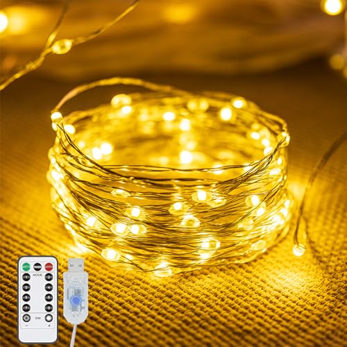 Koboko LED Lichterkette mit USB 2M 20 LED Kupferdraht Lichterkette mit 8 Modi Warmweiß Lichterketten Innen Außen Dekorative Lichter für Schlafzimmer Garten Weihnachten Hochzeit Geburtstagsdeko