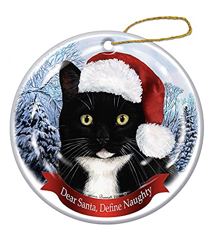 Holiday Pet Gift Tuxedo Shorthair Cat Santa Porcelain Christmas Tree Ornament