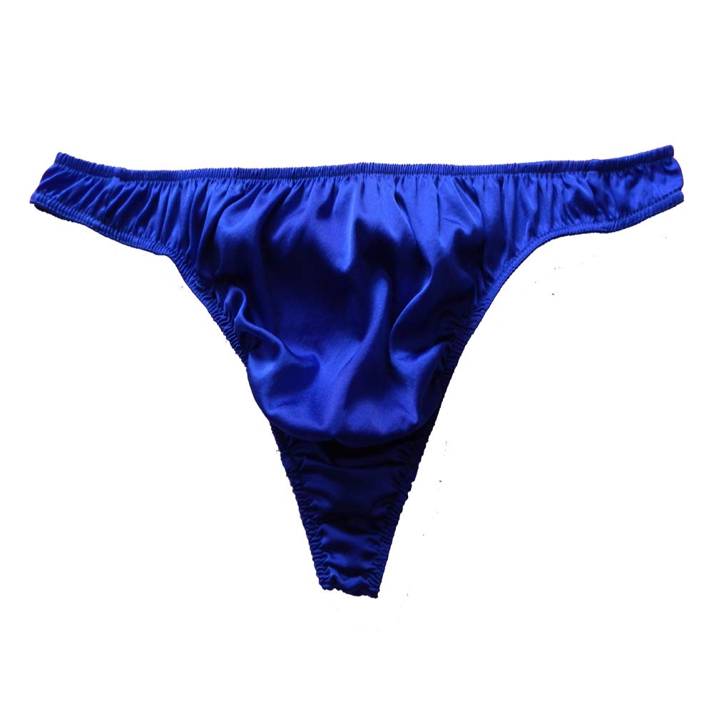Panasilk Men's Silk G-Strings Thongs Silk Panties(Royal Blue，M)