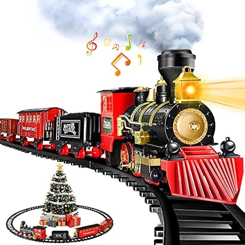 Gloween Christmas Train Sets for Under The Tree, Electric Train Toy with Steam, Light & Sound, Great for 3 4 5 6 7 8+ Year Old Kids Toddler Boys Girls Cover