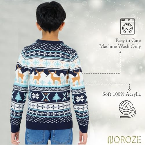 Suéter pull-over nórdico infantil con estampado de renos y copos 6
