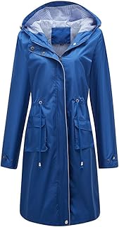Abrigo impermeable para mujer, elegante, cortavientos con capucha, largo y delgado, color sólido