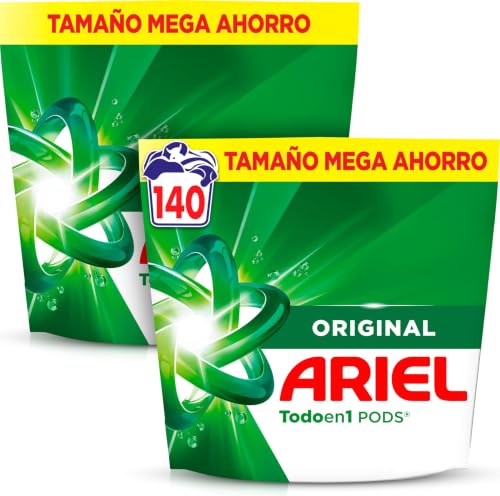 Ariel PODS Detergente Cápsulas Lavadora Original, Pack 2x70 Lavados | Cápsulas de ropa para lavadora. Pastillas que eliminan manchas y olores en 1 lavado. Pack 2 unidades
