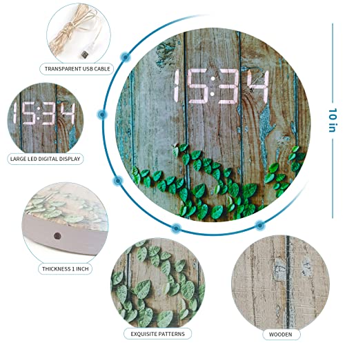 Dmdmbsr Digital Wall Clock, Usb Powered Vintage Plank Striped Rattan Design, 12/24Hr Wall Mounted Digital Clock, Led Wooden Silent Wall Clock For Kitchen Living Room Bedroom Classroom Office (10 In) #TOP4