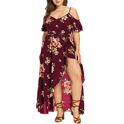 Vestidos de Mujer, ASHOP Vestido Verano 2019 Hombro frío Casual Ajustados T-Shirt Vestido Coctel Fiesta Largo Dress Estampado de Flores Playa Falda Elegantes en Oferta (XL, Vino)