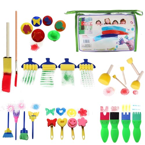 Paint Sponges for Kids,Painting Brushes Kits for Kids,Paint Brushes Sponge Stamps Foam Art Craft Drawing Tools,Painting Sponges with Storage Bag (29 Pcs).