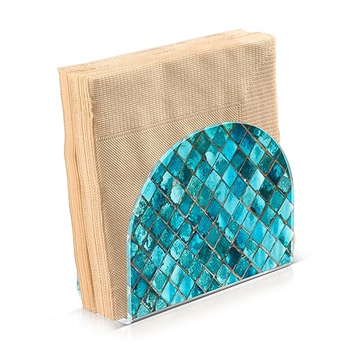 Teal Mermaid Napkin Holder for Table Freestanding Tissue Dispenser Acrylic Napkin Holders for Countertop Home Kitchen