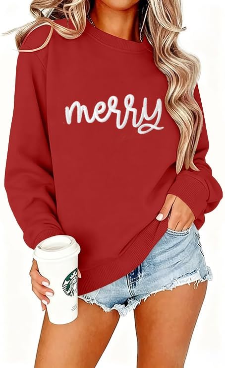 Christmas Sweatshirts For Women Crewneck Embroidered Tops