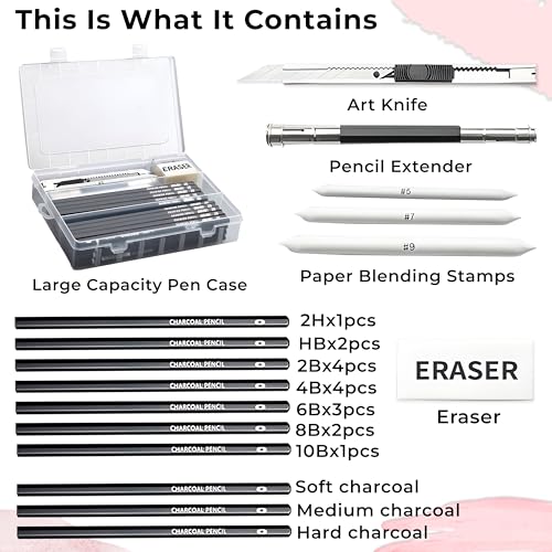 Image of Sketch Pencil Set of 27 Pieces - Drawing Pencil Set and Shading Pencil Set for Artists, Perfect Sketching Kit of Charcol Pencil and Shading Art with Carry Box (MFP1227)