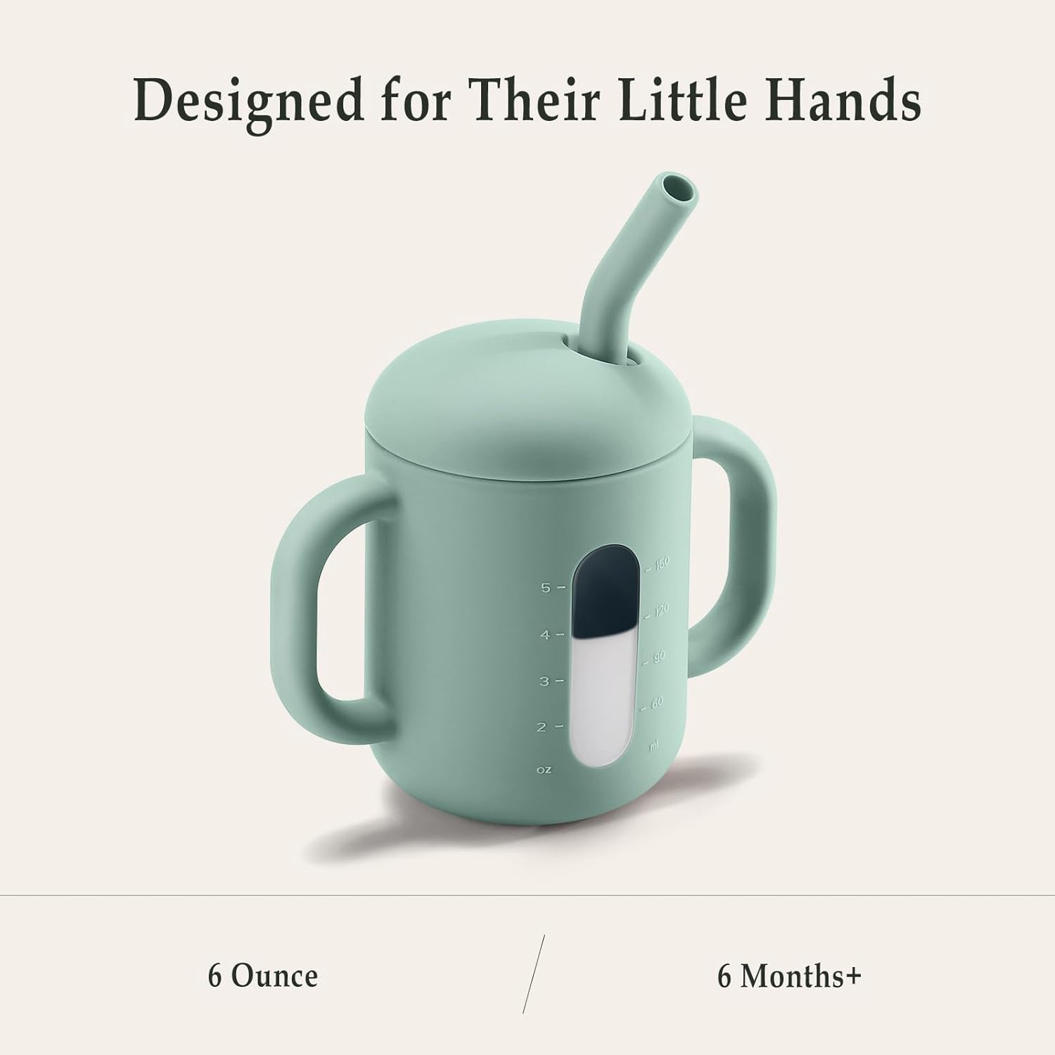CLYMENE Silicone Training Cup with Straw & Handles | Baby Sippy Cup | Water Drinking Cup for Infants and Toddlers 6 Months+, 6 oz, Sage - Image 6
