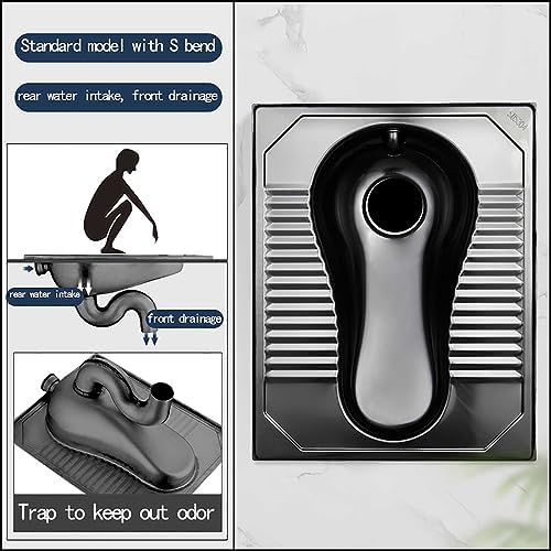 Squat Toilet Black 304 Stainless Steel Squat Toilet Water Tank Toilet Deodorant Squat Toilet Squat Pit Induction Urinal (B Hidden Water Tank) (B Squat Pit)