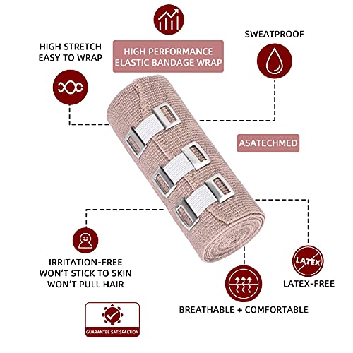 Elastic Bandage Wrap 4 Pack(2 X 3" + 2 X 4" Wide Rolls) + 24 Clips | Stretch Compression Bandage Stretches up to 15ft | Ideal for Medical, Sports, Sprains, Calf, Ankle & Foot - Image 7