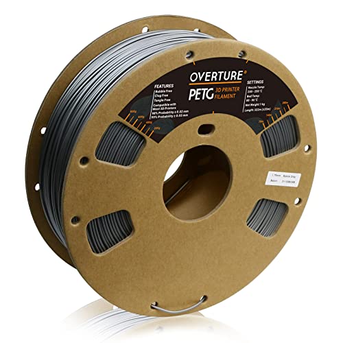 OVERTURE PETG Filament 1.75mm, 3D Printer Filament, 1kg Filament (2.2lbs), Dimensional Accuracy 99% Probability + - 0.03 mm, Fit Most FDM Printer, Space Gray