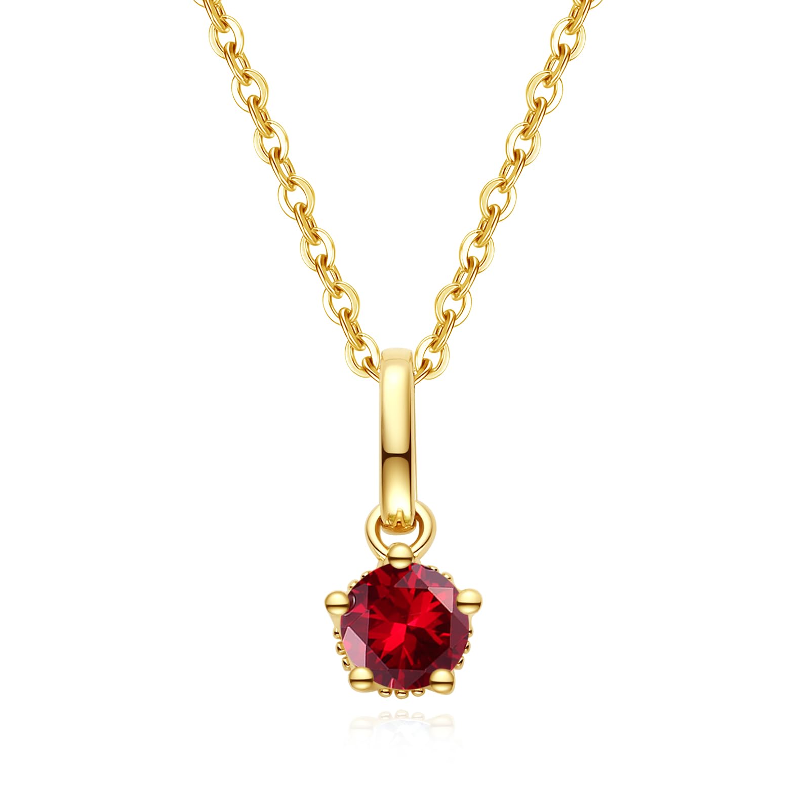 FANCIME Geburtsstein Kette aus Solide 14 Karat 585 Gelb Gold mit Edelstein Anhänger, Geburtsstein Halsketten Feine Geschenk Schmuck für Damen, Verstellbares Kette: 40 + 5 cm